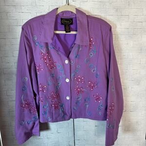 Alex Kim women’s jacket embroidered purple bohemian art to wear plus size ￼